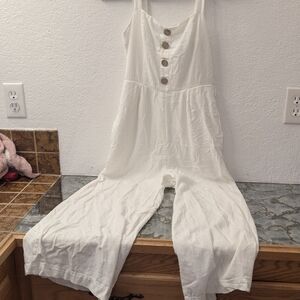 Women's White Jumpsuit with Button Detail